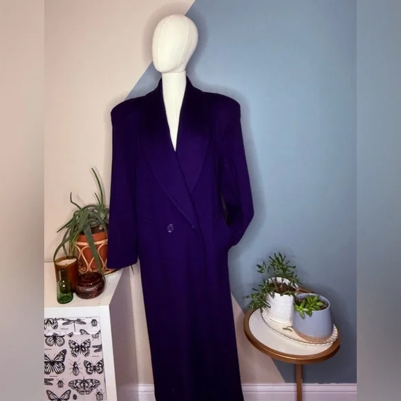 Vintage Carol Horn 100% Wool Long Coat Purple Shawl Collar Double Breasted USA 8 - Picture 2 of 13